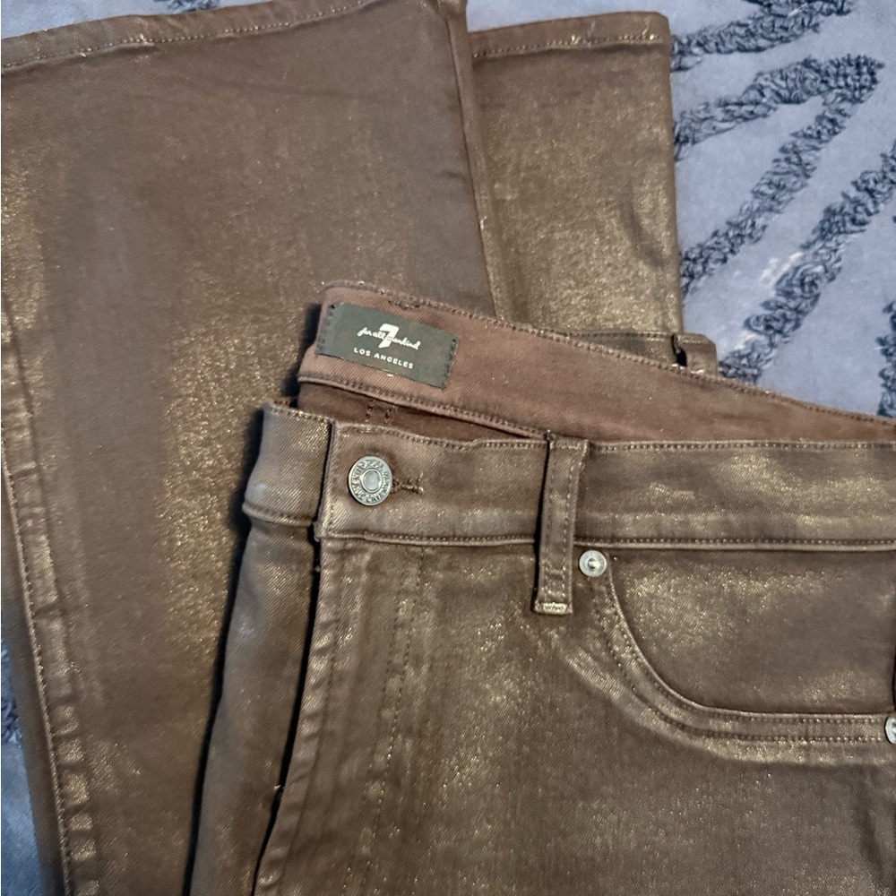7 For All Mankind Shimmering Coated Brown Jeans